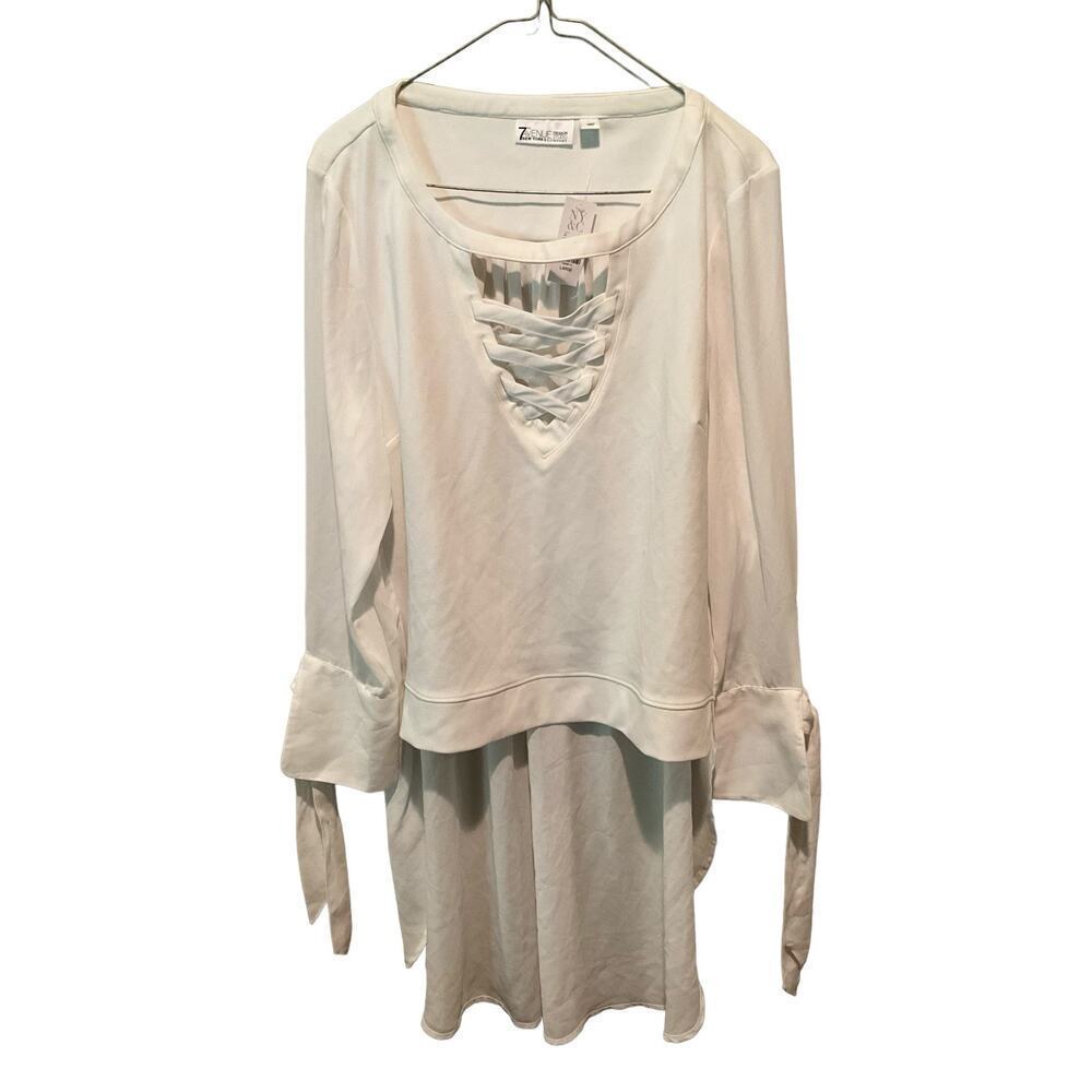 7th Avenue New York & Company Top Women Large White Polyester Stretch Hi-Low Hem
